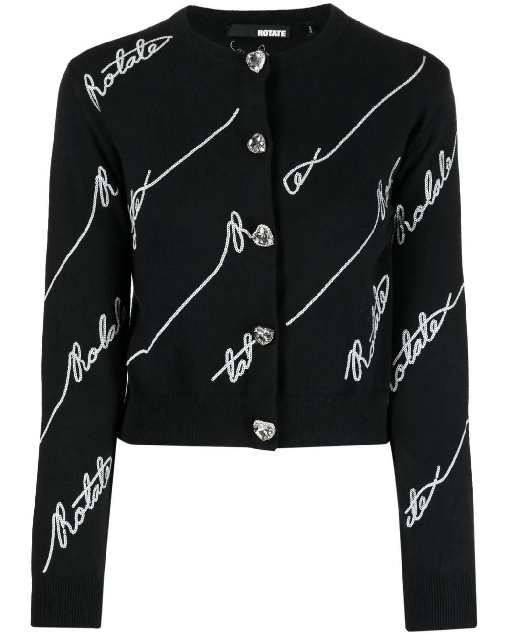 ROTATE BIRGER CHRISTENSEN Black Sequin-logo Cardigan Ribbed Cardigan