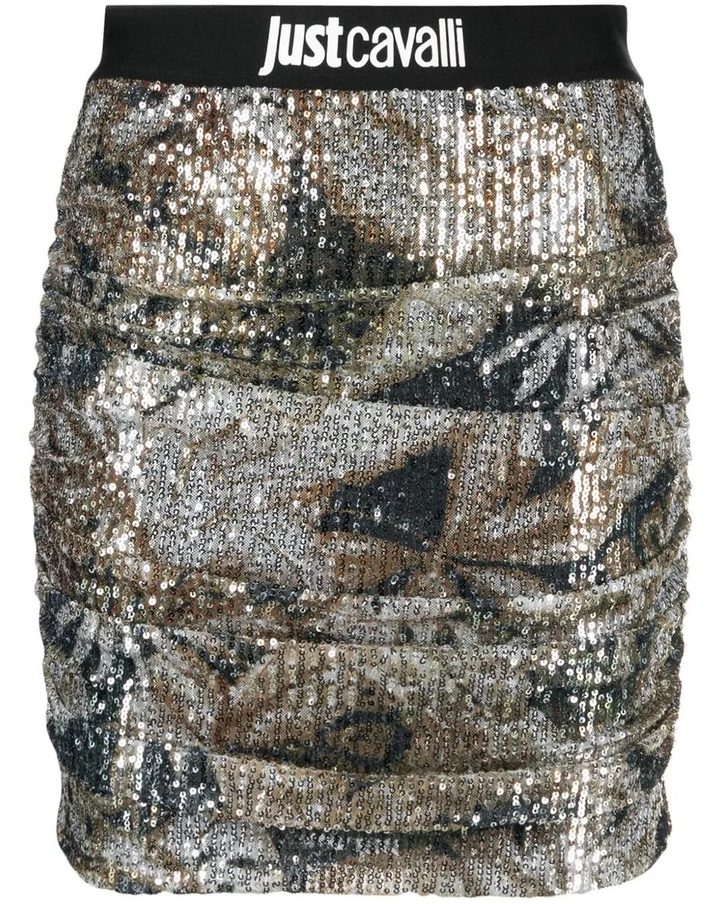 Just Cavalli Gray Sequined Ruched Skirt