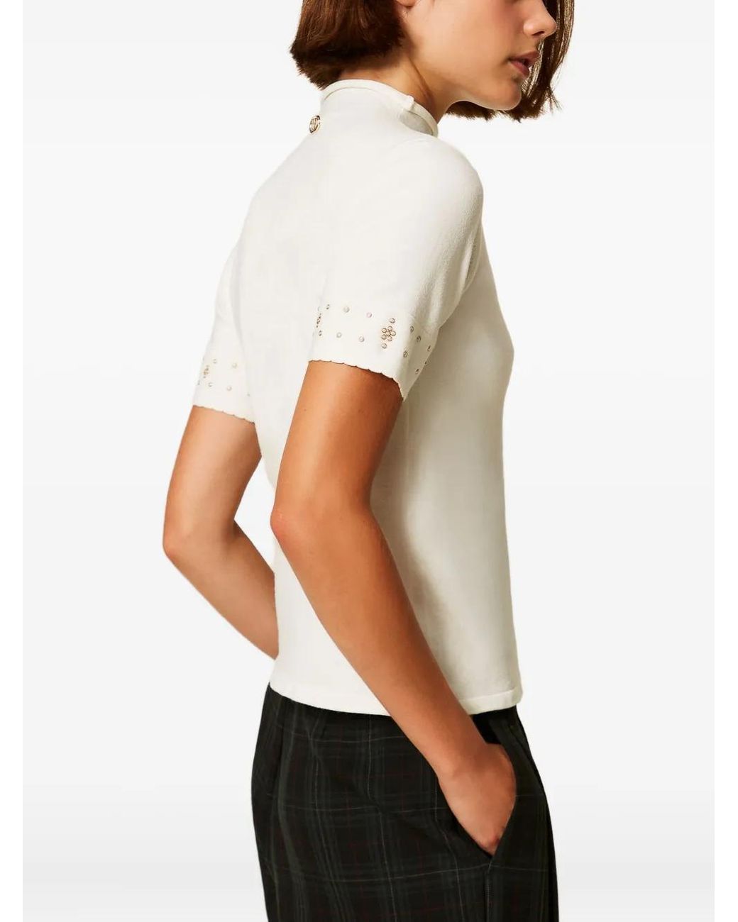 Twinset White Short-Sleeve Embellished Top