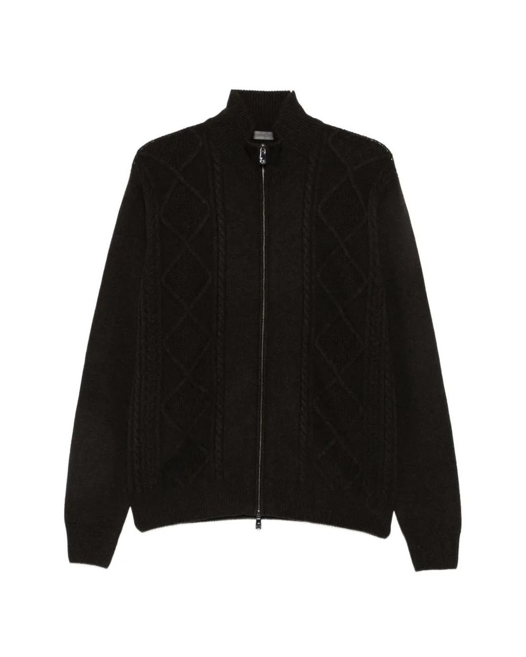 Corneliani Black Cable-Knit Diamond-Pattern Cardigan for men