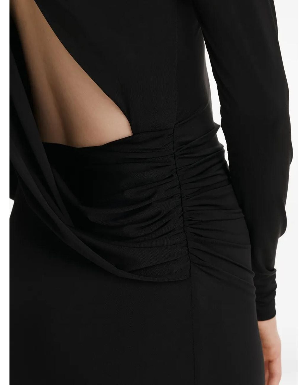 2310 STUDIO Black Long-Sleeves Ruched Maxi Dress