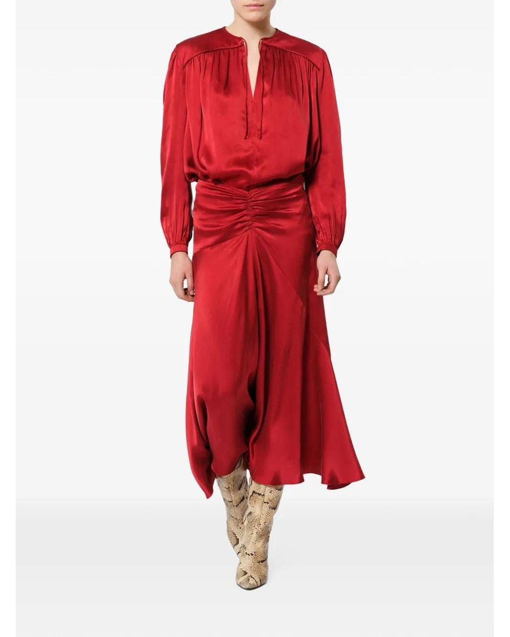 Isabel Marant Red Blouse Fluide Laraya En Satin De Soie