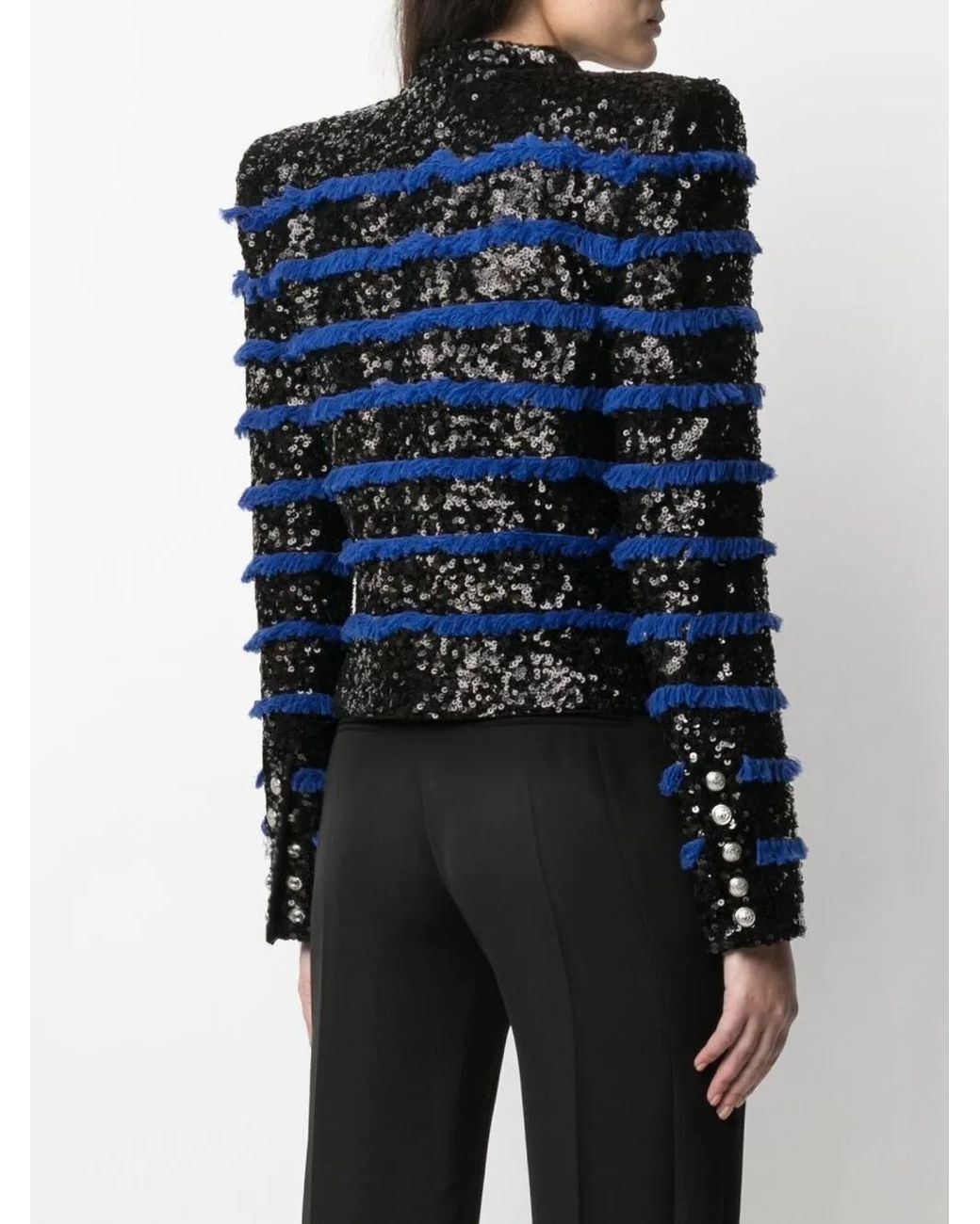 Balmain Blue Fringed Sequinned Jacket