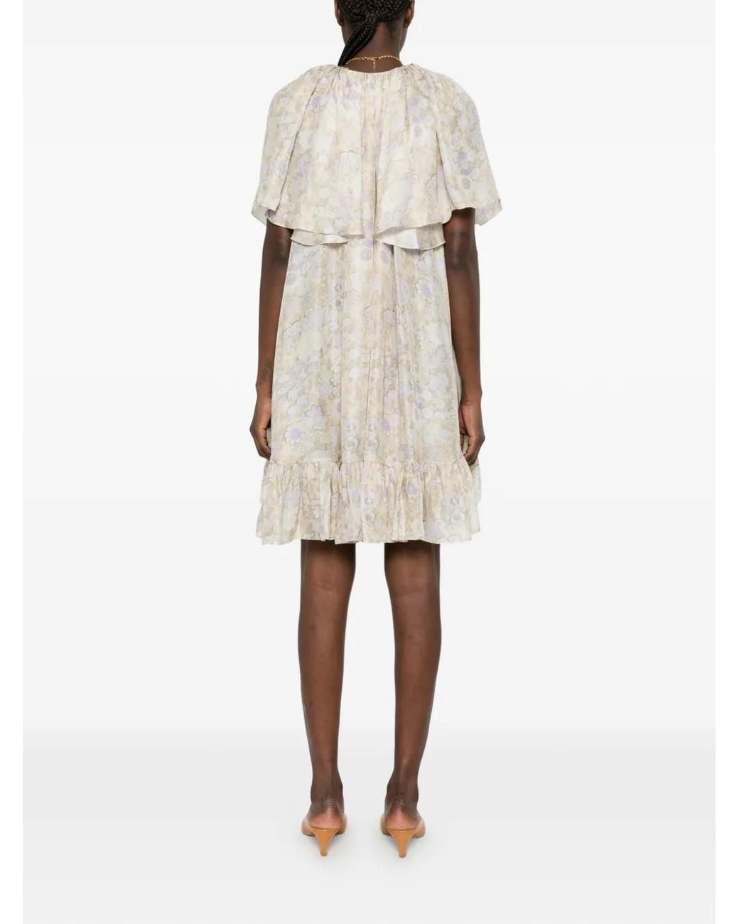 Chloé White Floral-Print Pleated Mini Dress