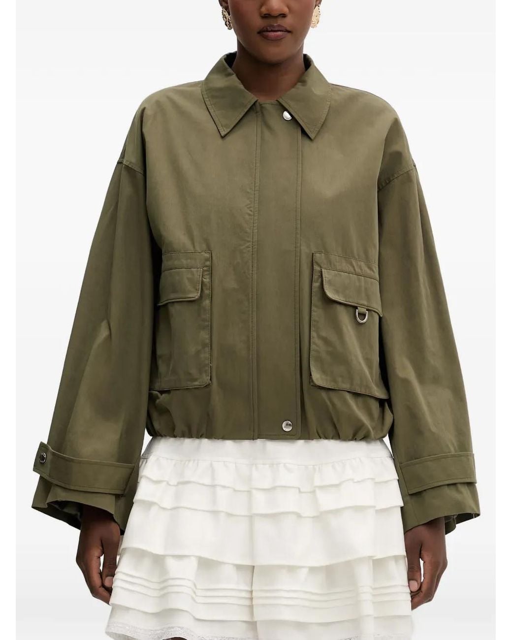 Isabelle Blanche Green Zip-Up Pocket-Detail Jacket