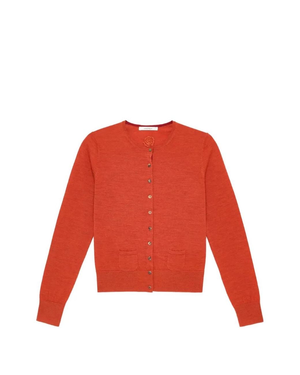 Maliparmi Red Crew-Neck Wool Cardigan