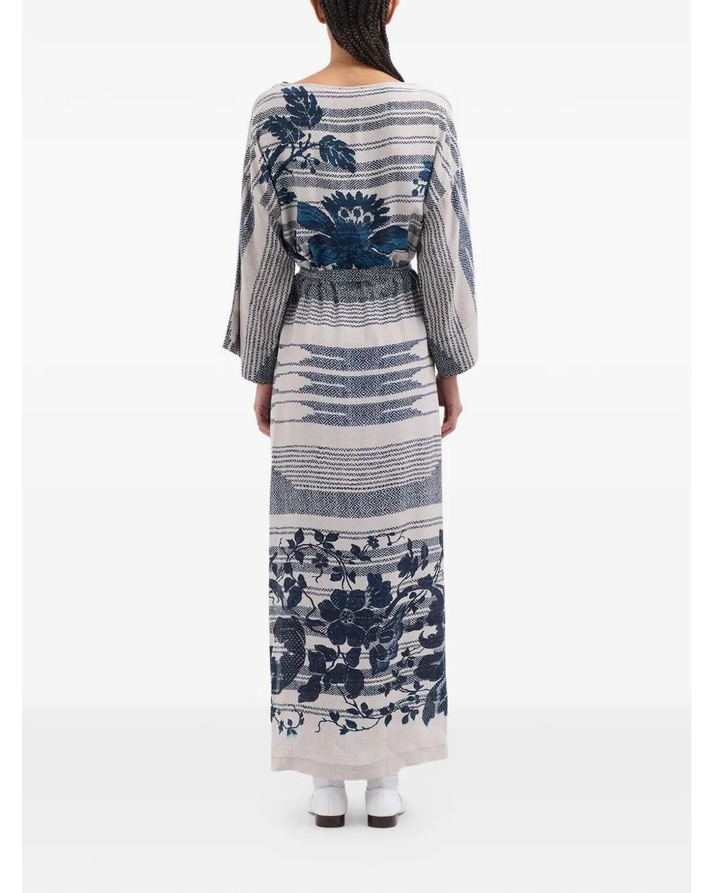 Pierre Louis Mascia Blue Tetris Floral-Print Maxi Dress