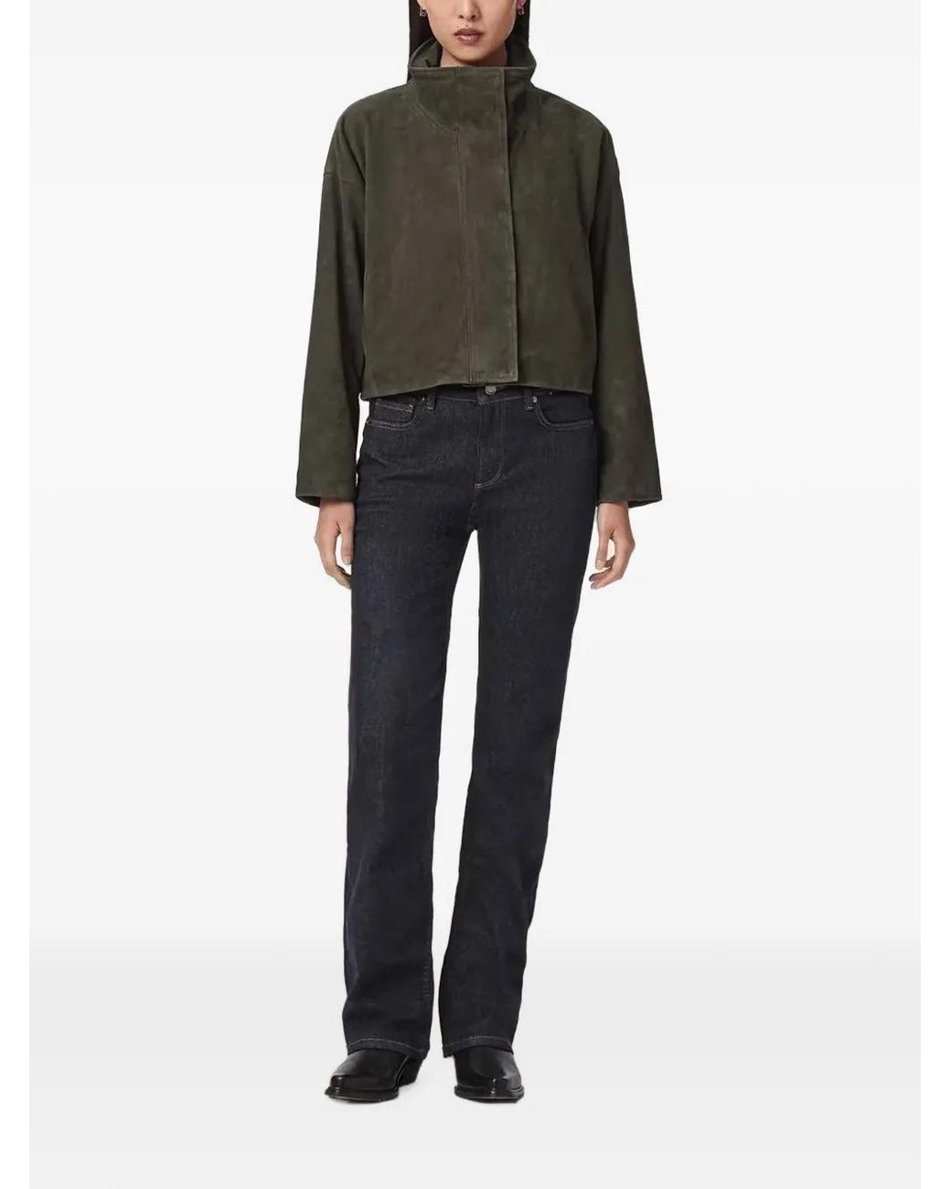 AllSaints Gray Funnel-Neck Suede Jacket