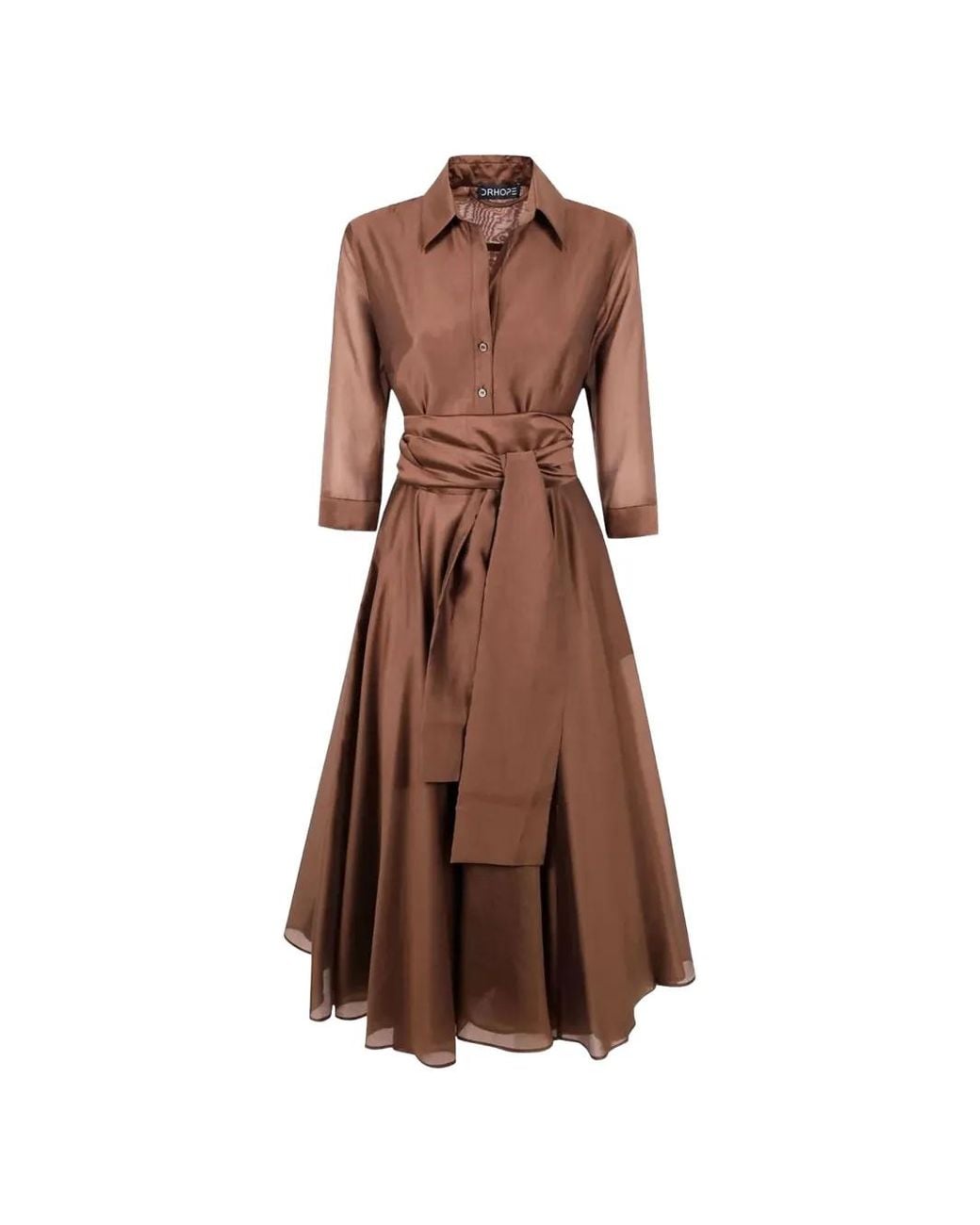 DR. HOPE Brown Belted Button-Front Midi Dress