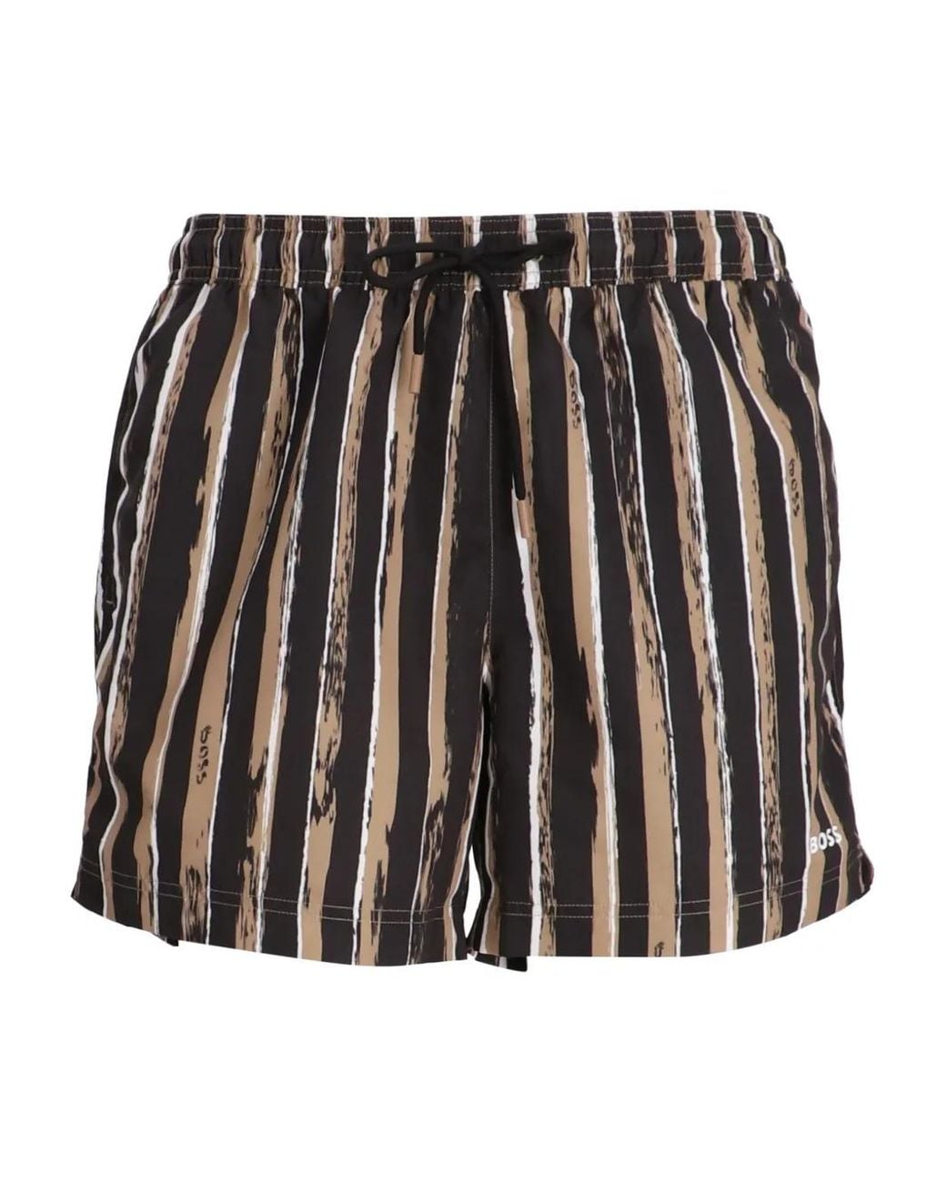 Boss Black Striped Drawstring Shorts for men