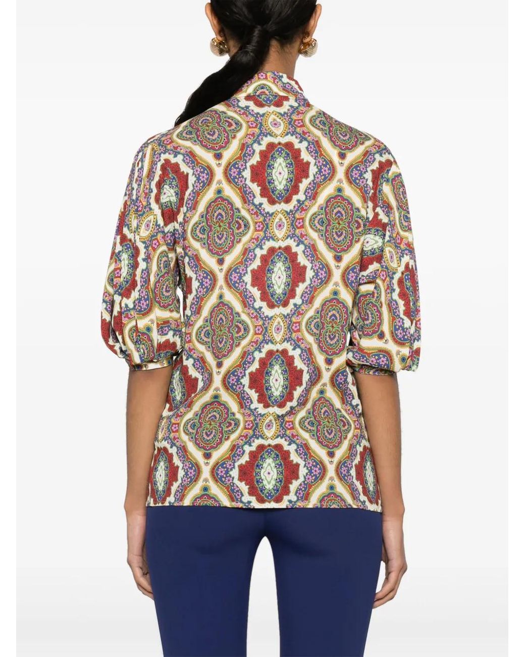 Etro Red Graphic-Print Cady Blouse