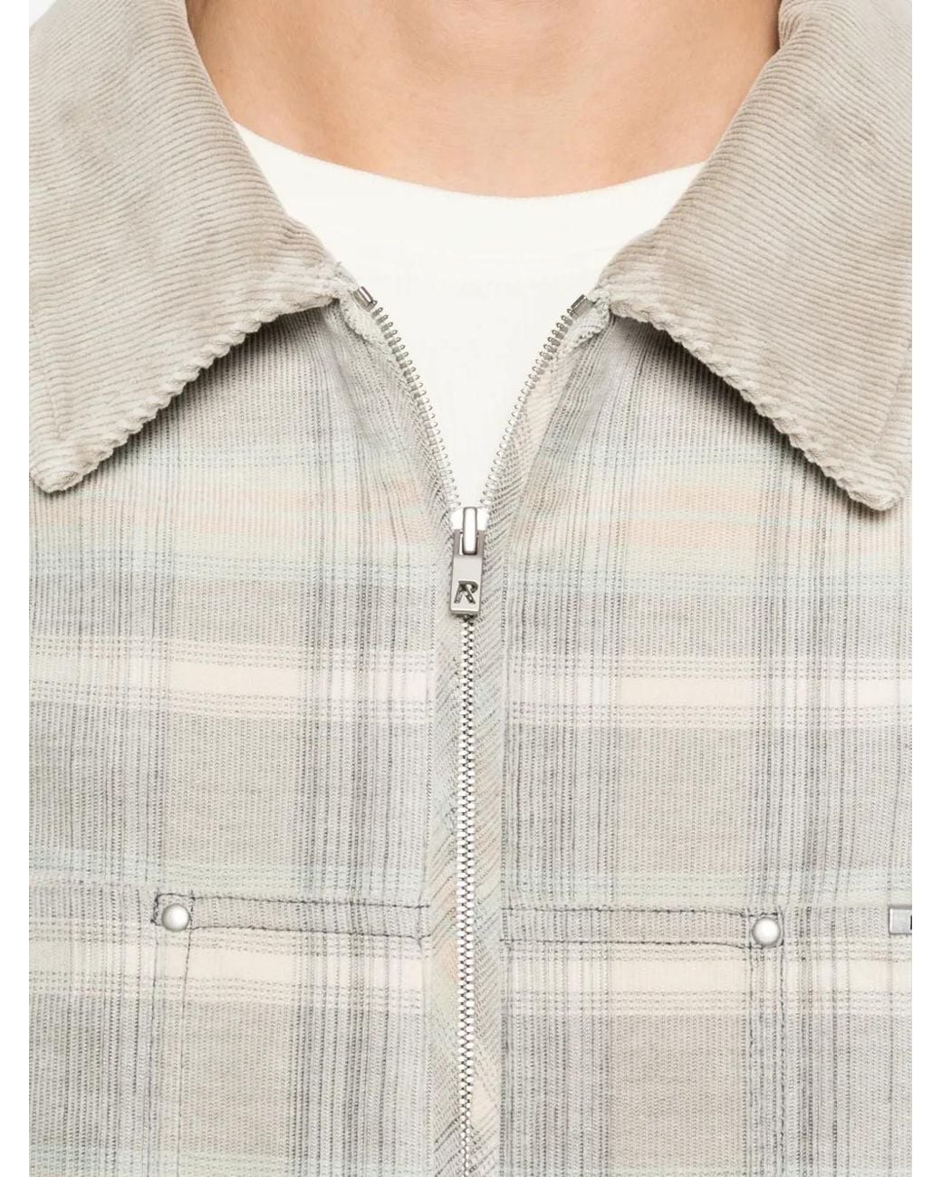 Represent White Plaid Corduroy-Collar Overshirt for men