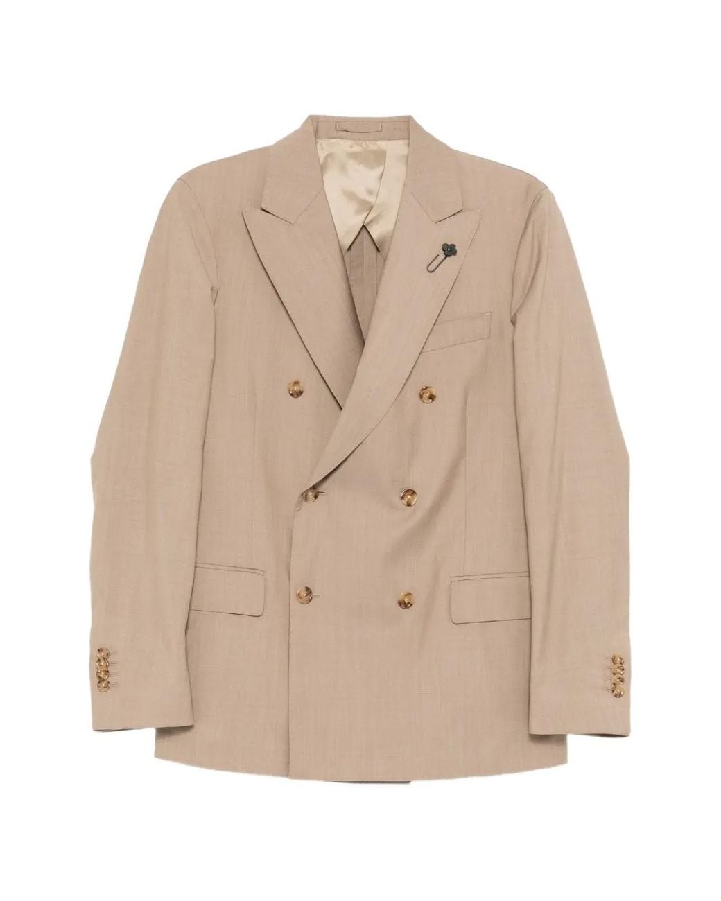 Lardini Natural Double-Breasted Peak-Lapel Suit for men