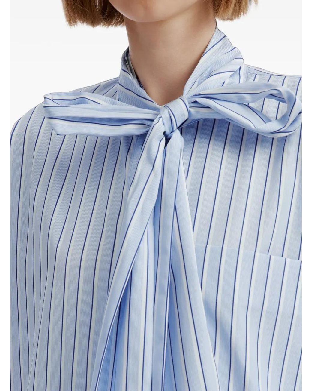 Enfold Blue Striped Pussy-Bow Blouse