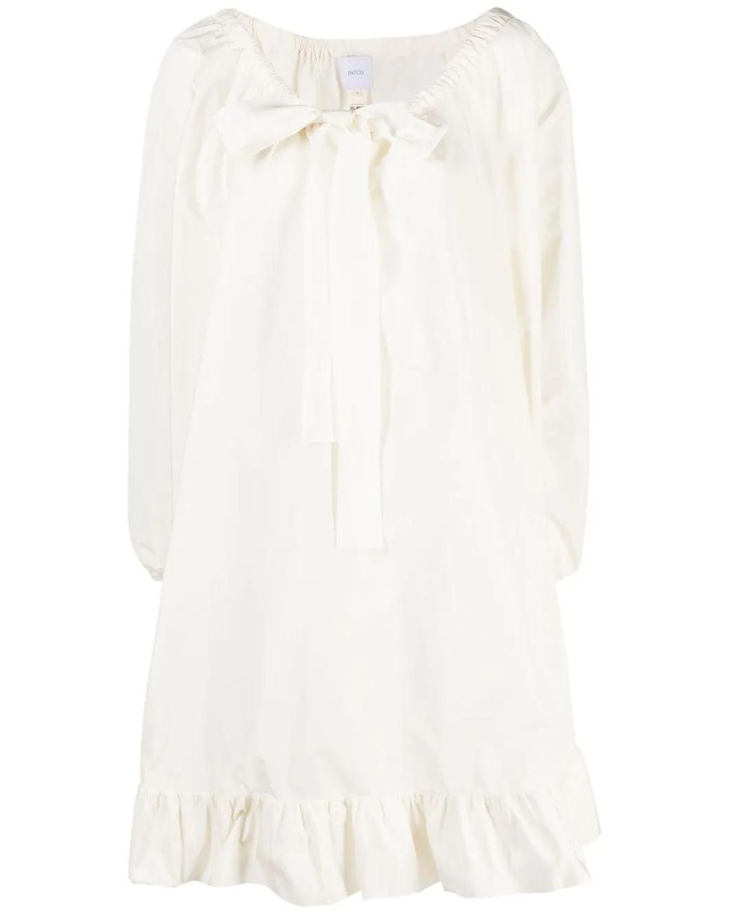 Patou White Tie-Neck Ruffled Minidress