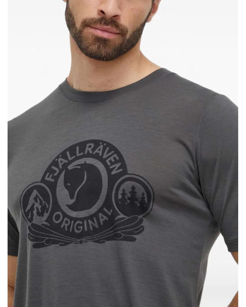 Fjallraven Gray Abisko Logo-Print Graphic T-Shirt for men