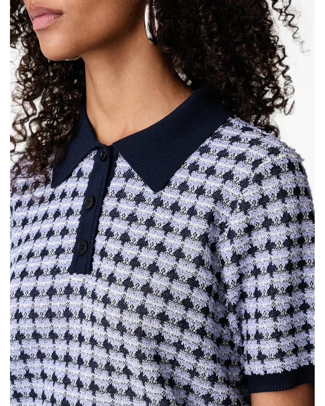 Mos Mosh Blue Houndstooth-Pattern Polo Shirt