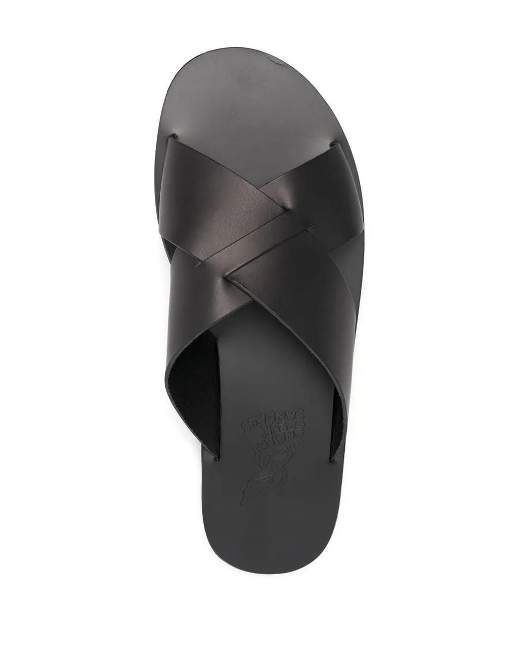 Ancient Greek Sandals Black Bios Cross-Strap Leather Slides for men