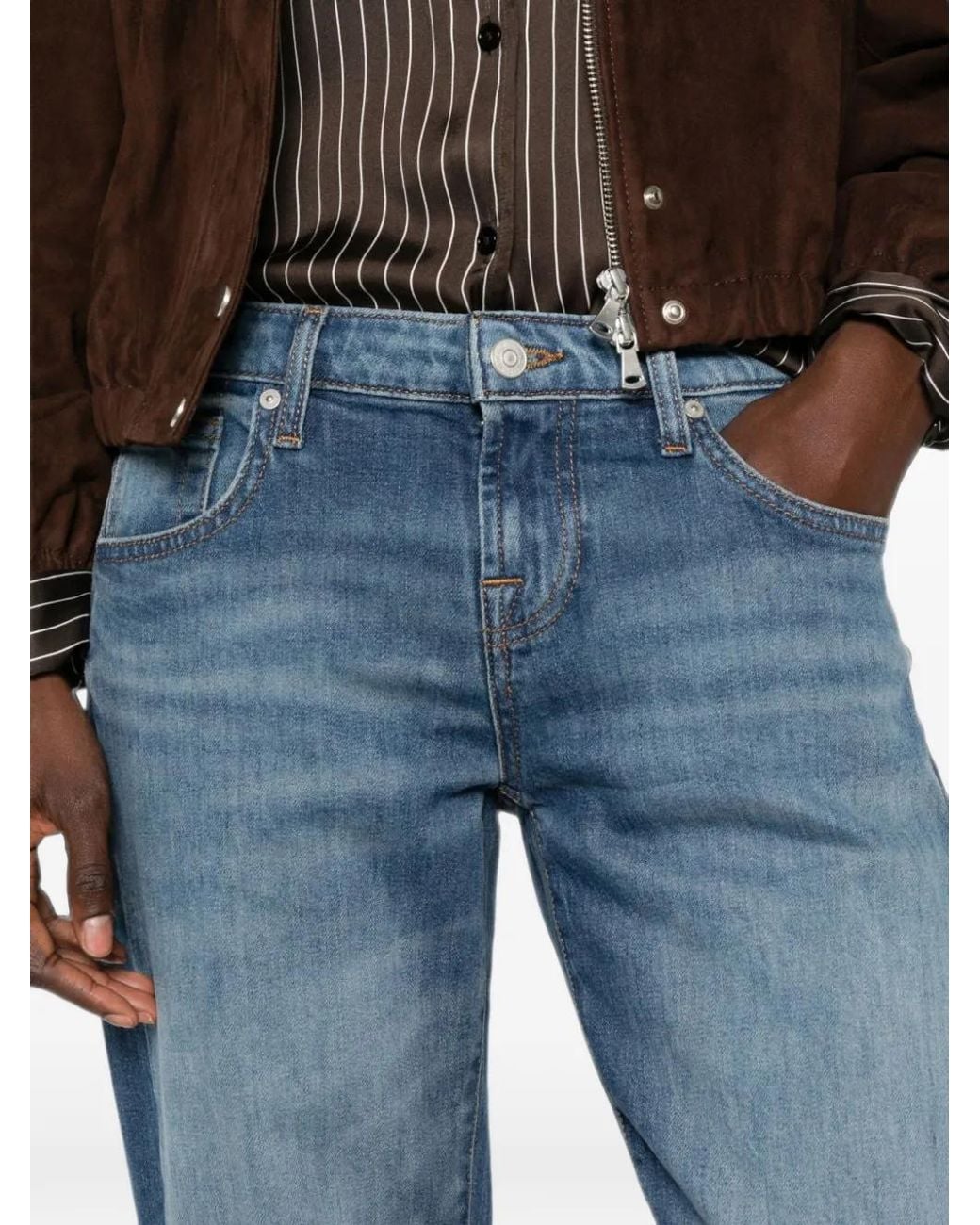 Seven7 Blue Low-Rise Straight-Leg Jeans