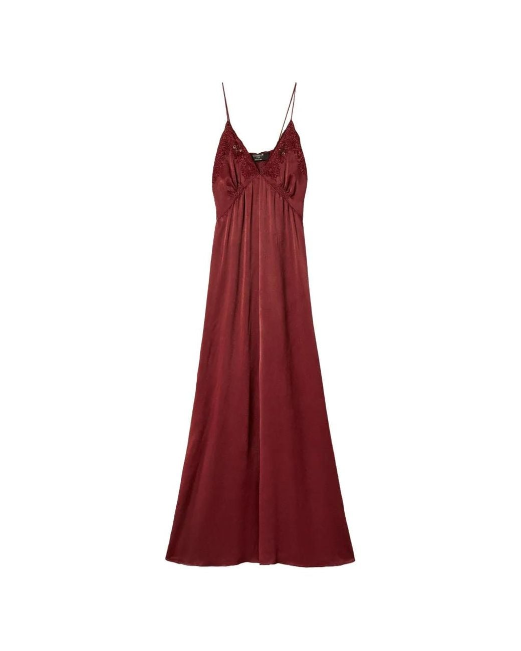 Twinset Red Long Envers Satin Dress With Embroidery