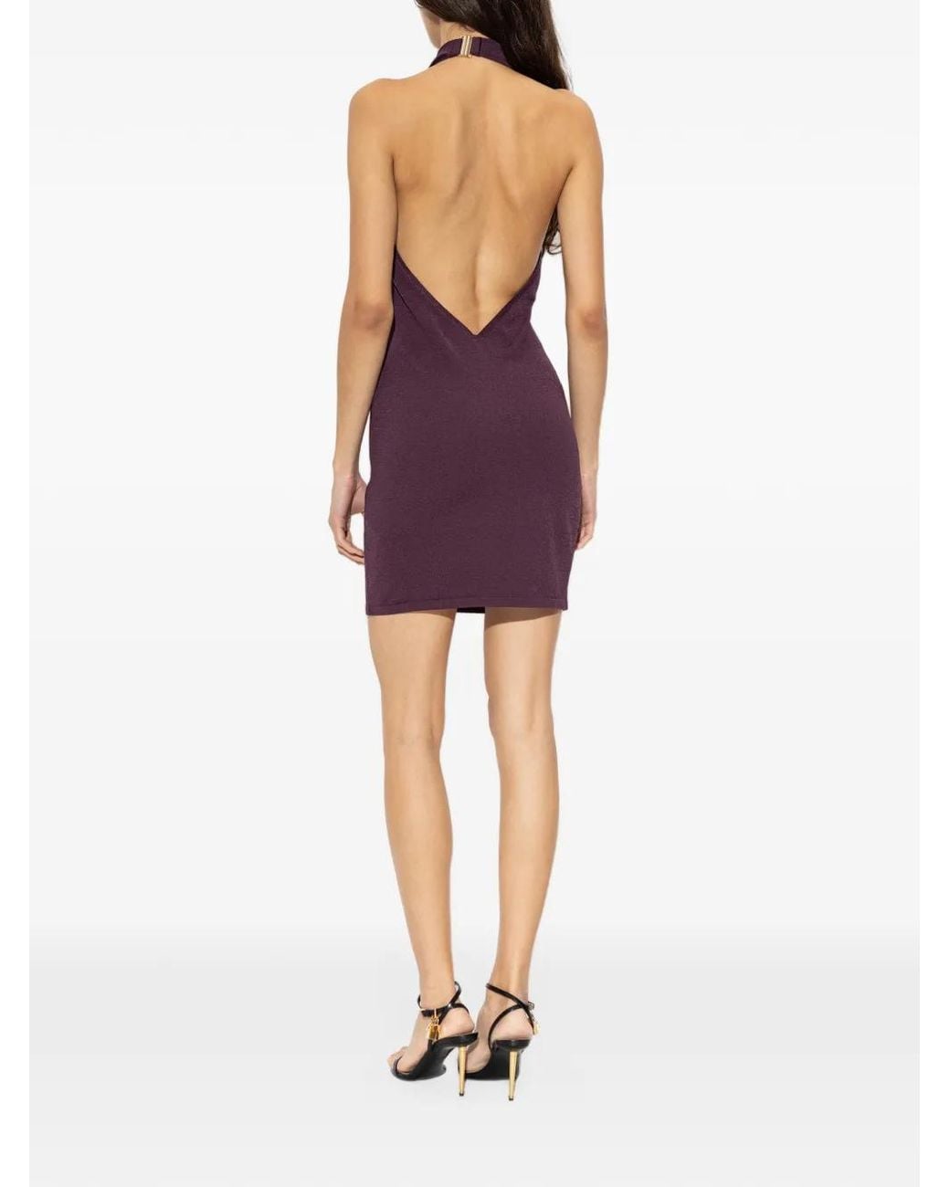 Balmain Purple Flowing Jersey Open-Back Dress