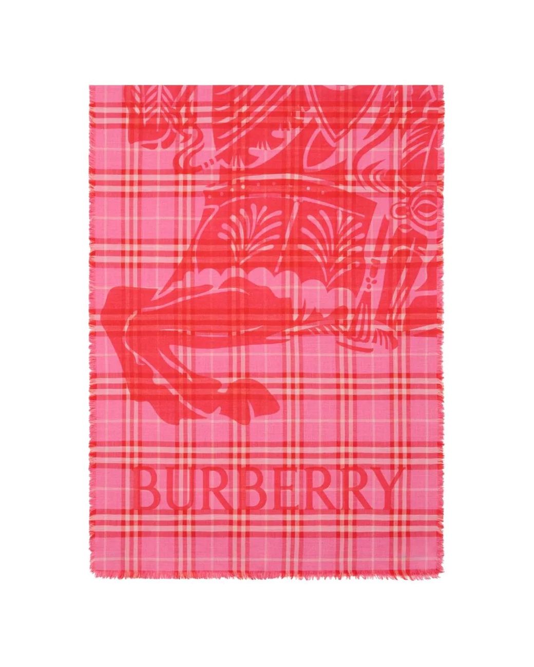 Burberry Pink Wide Knight Check Wool Silk Scarf
