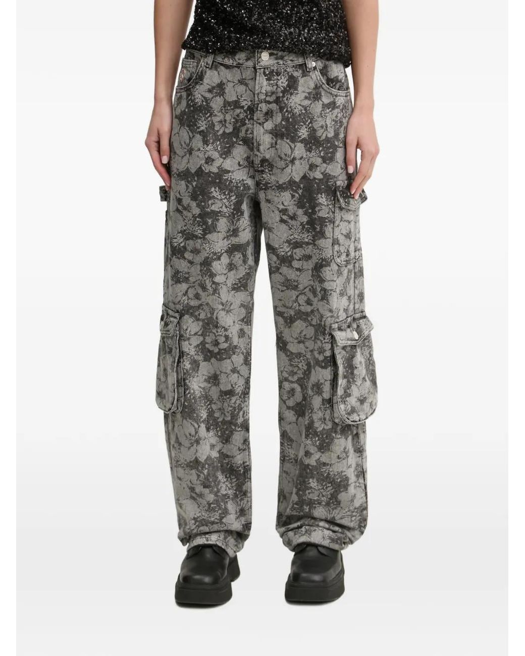 Moschino Black Floral-Print Cargo Jeans