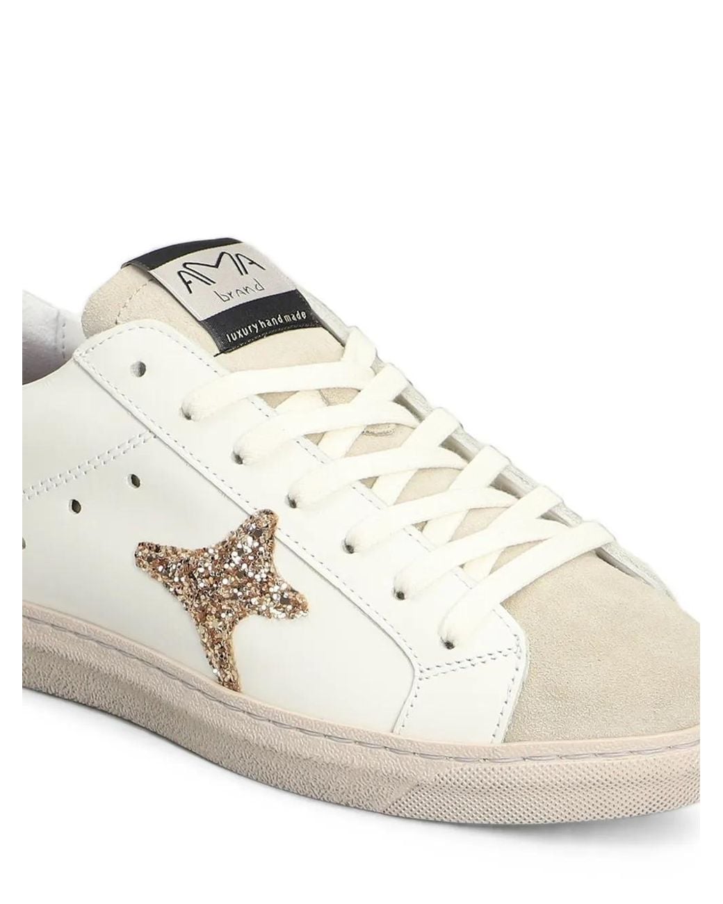 AMA BRAND White Glitter-Embellished Star-Patch Sneakers