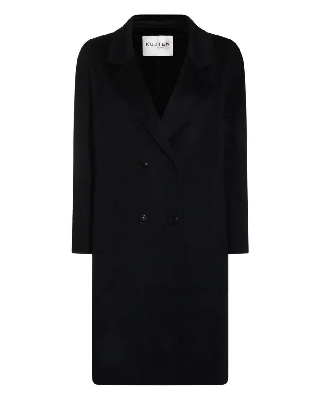 Kujten Black Double-Breasted Wool Coat