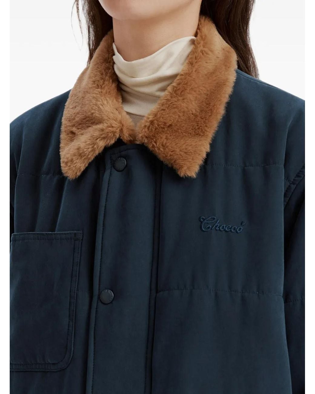 Chocoolate Blue Faux-Fur Collar Quilted Jacket