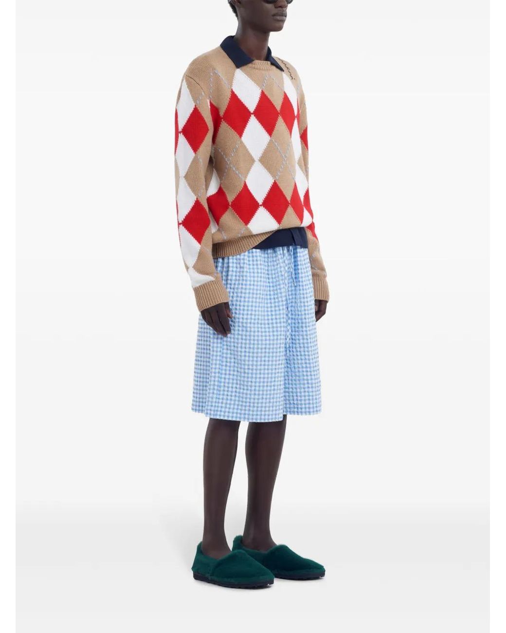 Marni Blue Check-Pattern Shorts for men