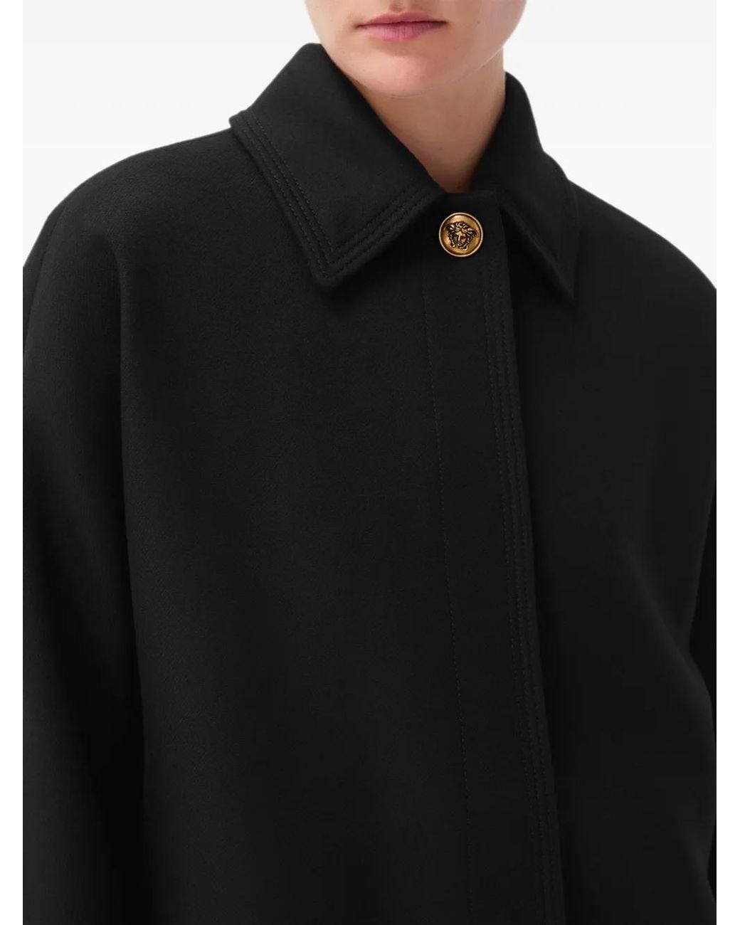 Versace Black Medusa Button-Fastening Coat