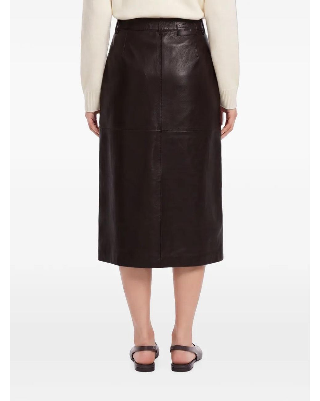 Max Mara Brown Leather Midi Skirt