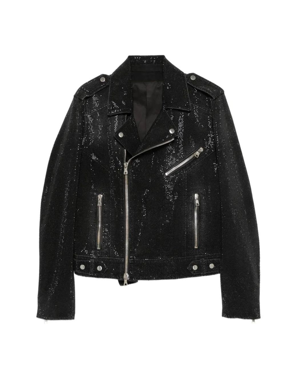 Balmain Black Glass-Dot Biker Jacket for men