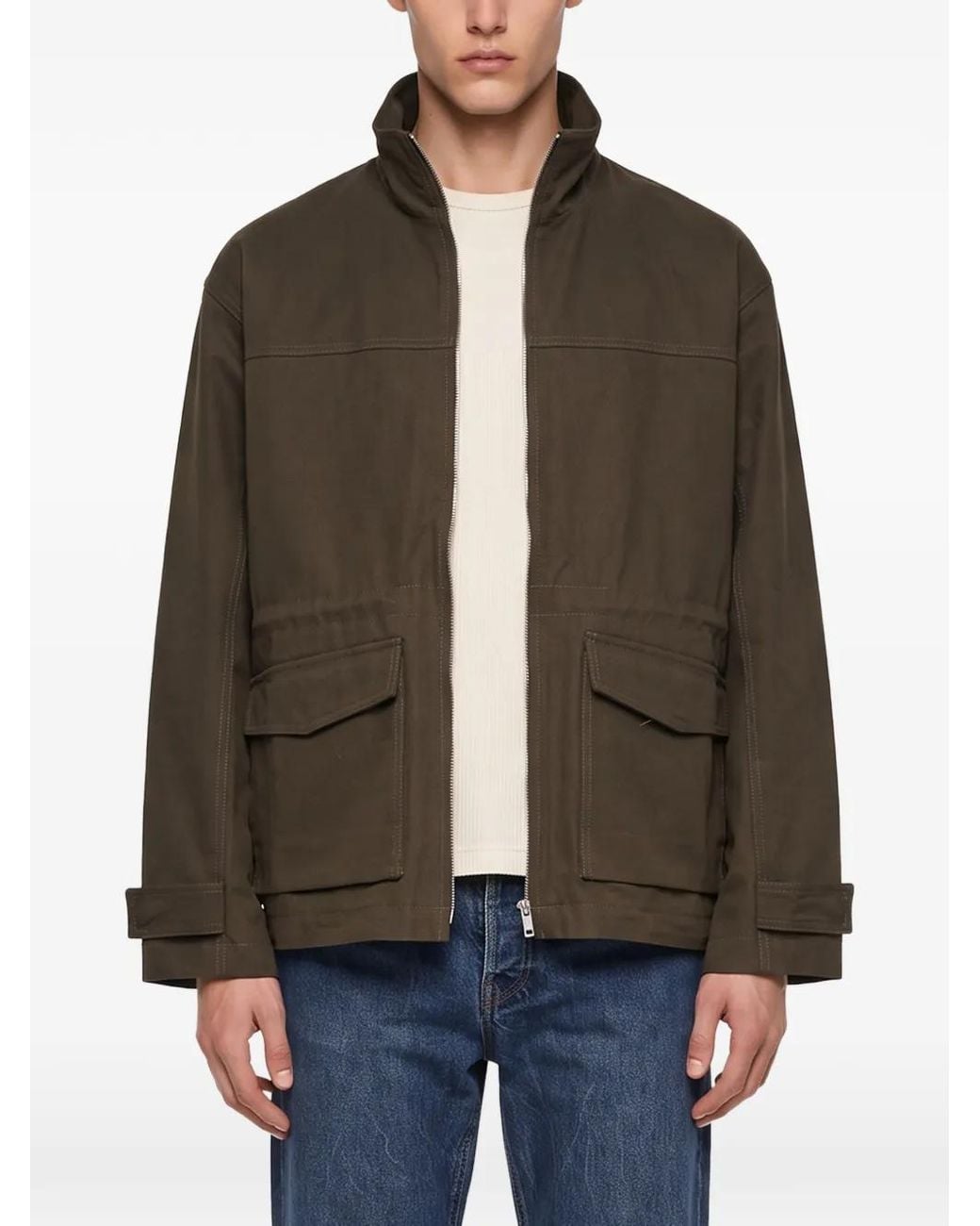 Another Aspect Brown High-Neck Flap-Pocket Jacket for men