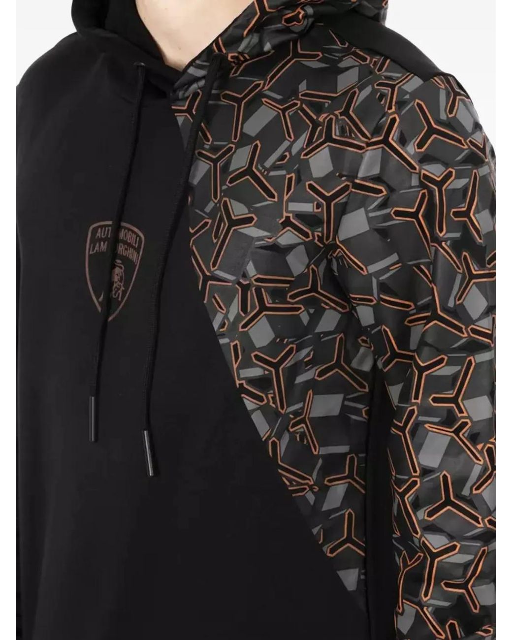 Automobili Lamborghini Black Geometric-Pattern Hoodie for men