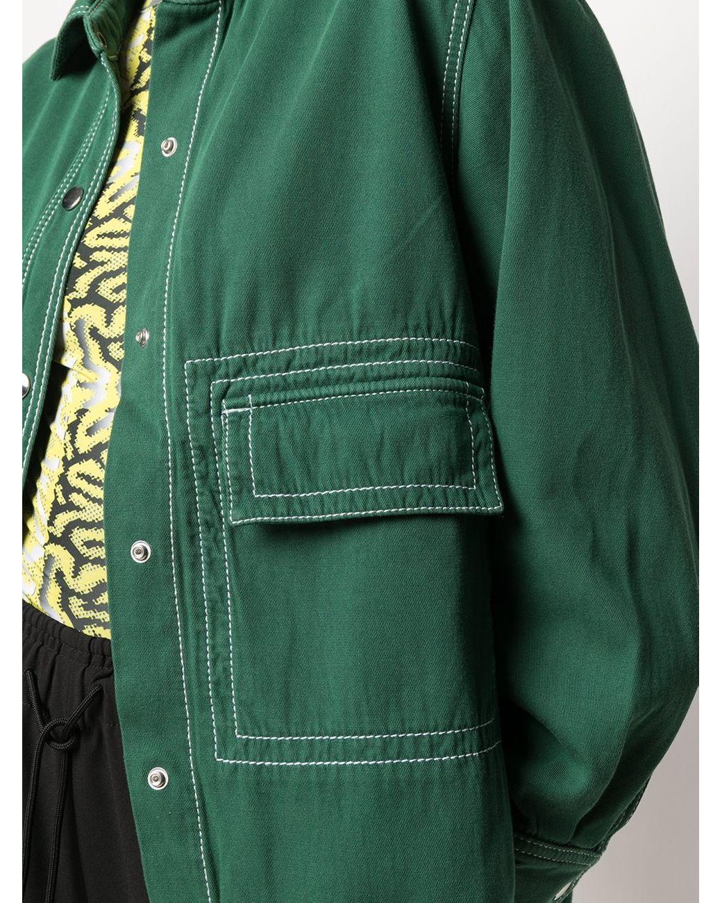 KENZO Contrast Stitch Shirt Jacket in Green | Lyst