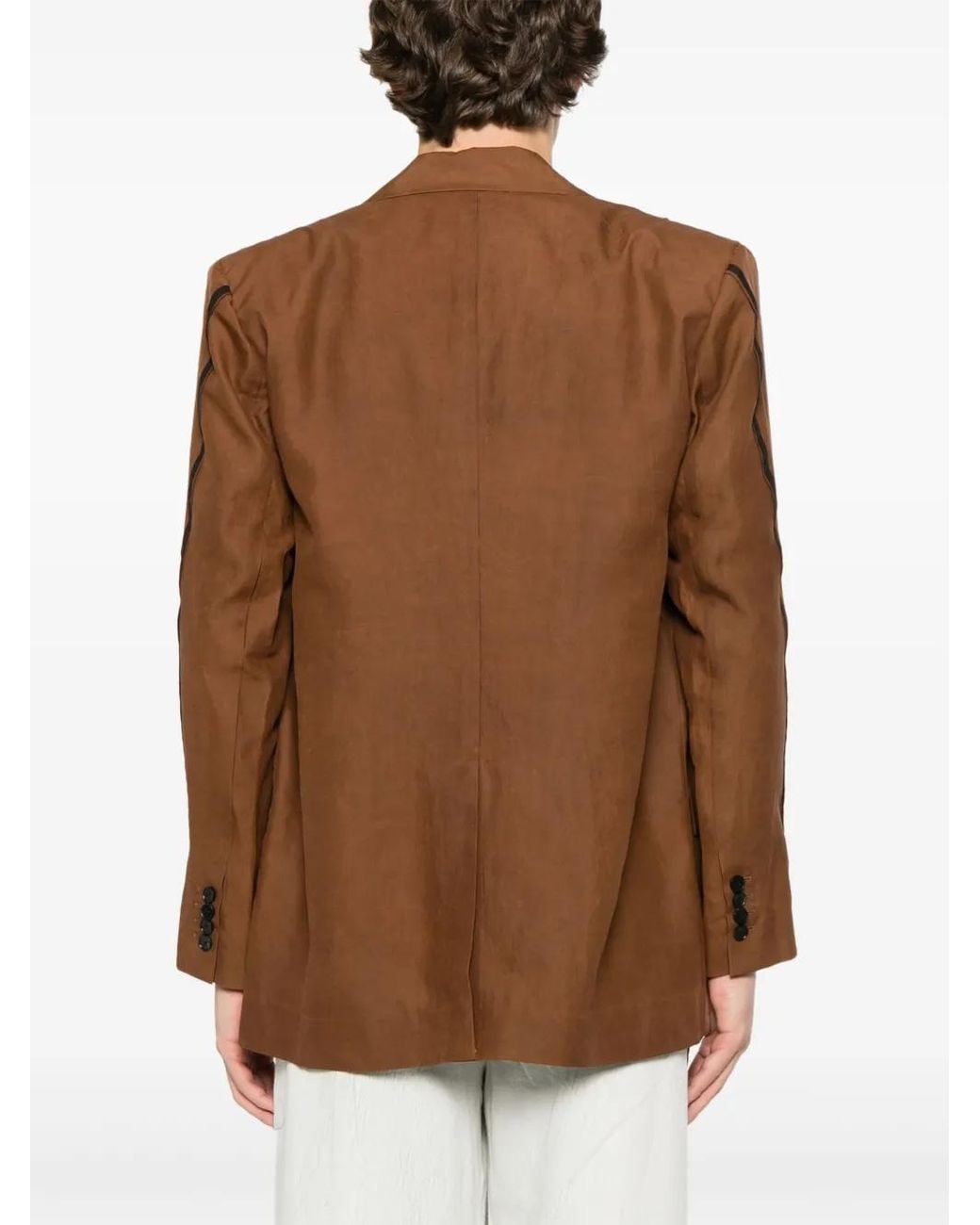 Feng Chen Wang Brown Stripe-Detail Blazer for men