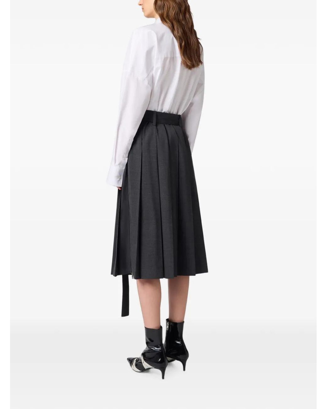 MSGM Black Belted Pleated Midi Skirt