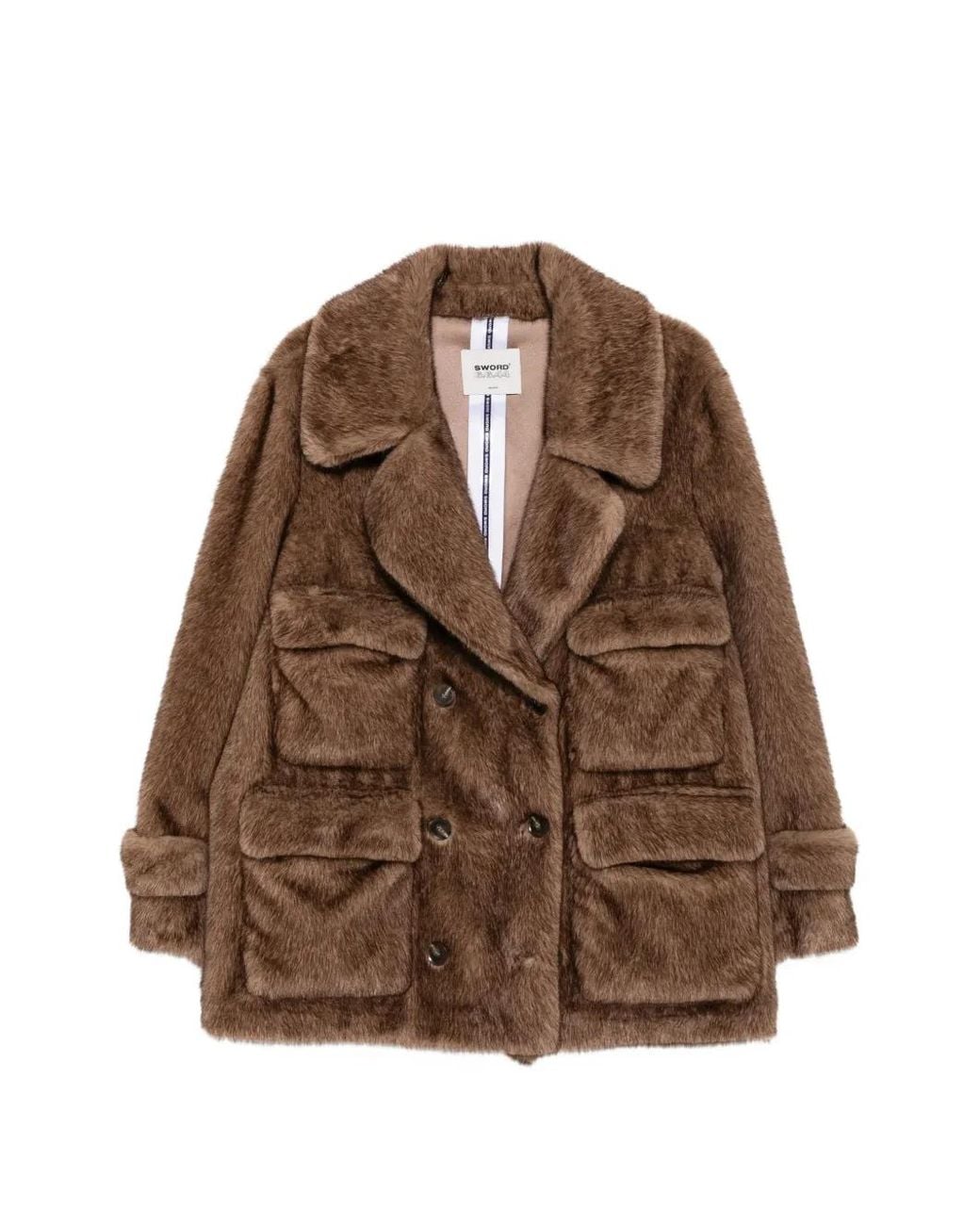 S.W.O.R.D Brown Double-Breasted Faux-Fur Coat