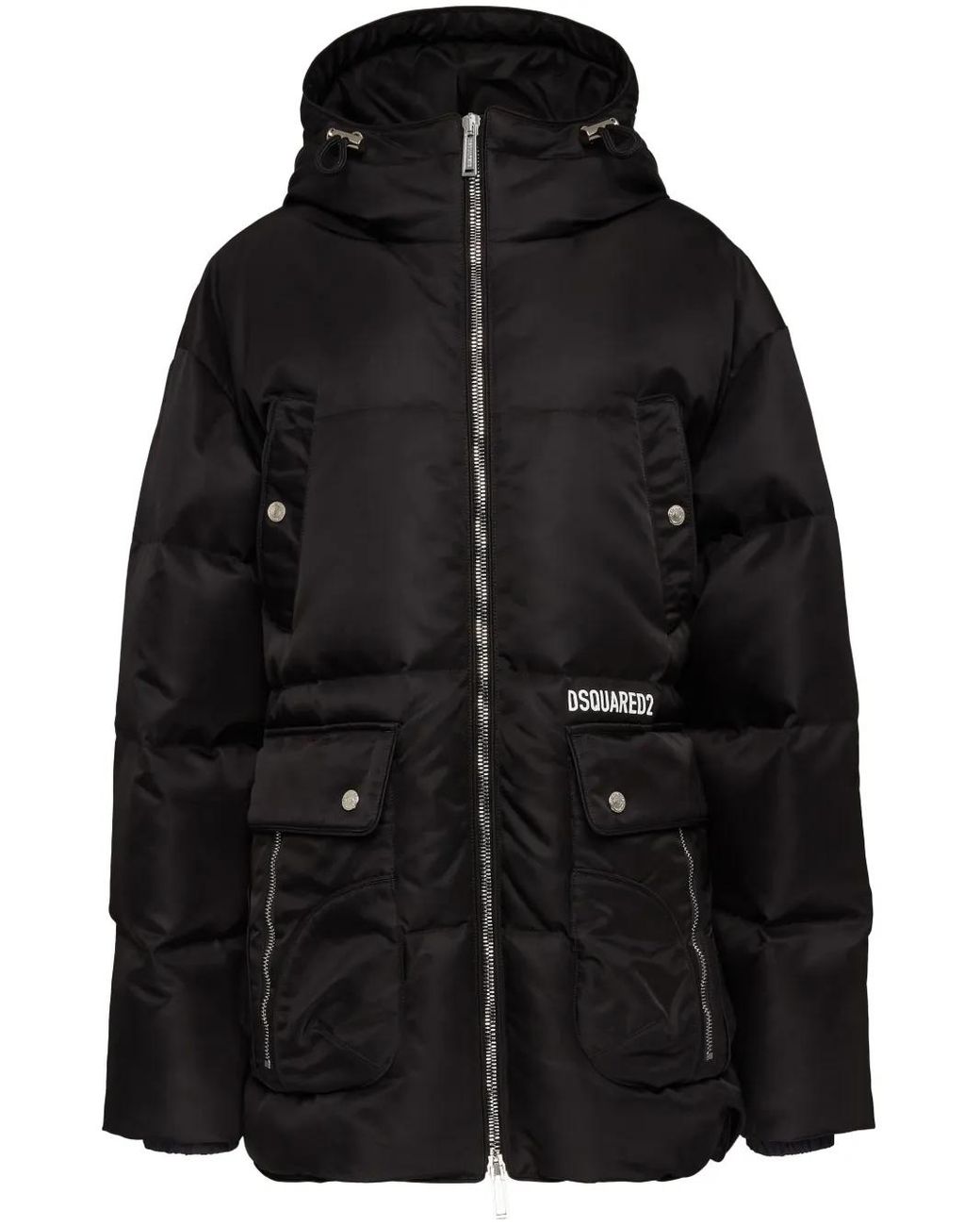 DSquared² Black Quilted Hooded Coat