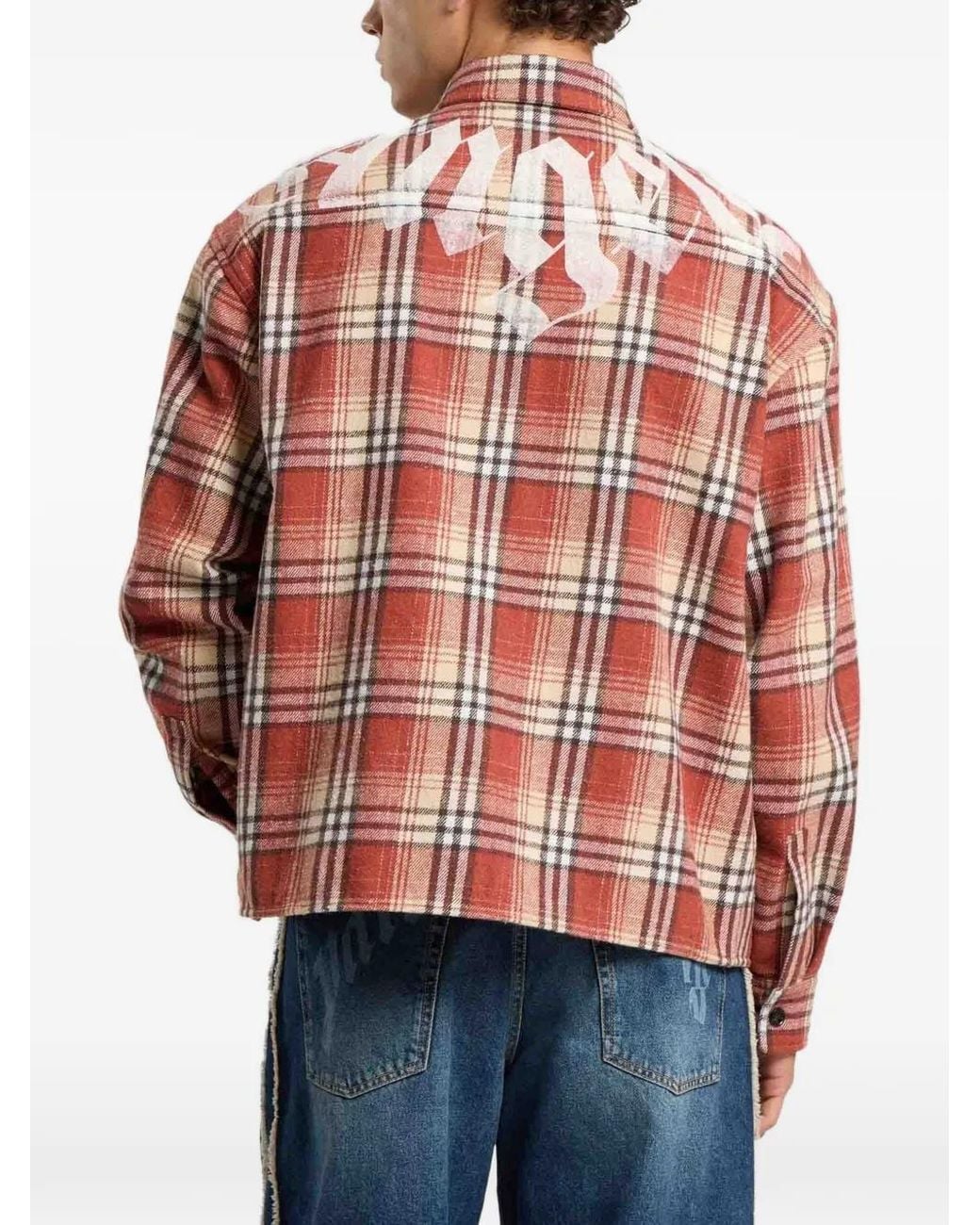 Palm Angels Red Logo-Print Checked Shirt Jacket for men