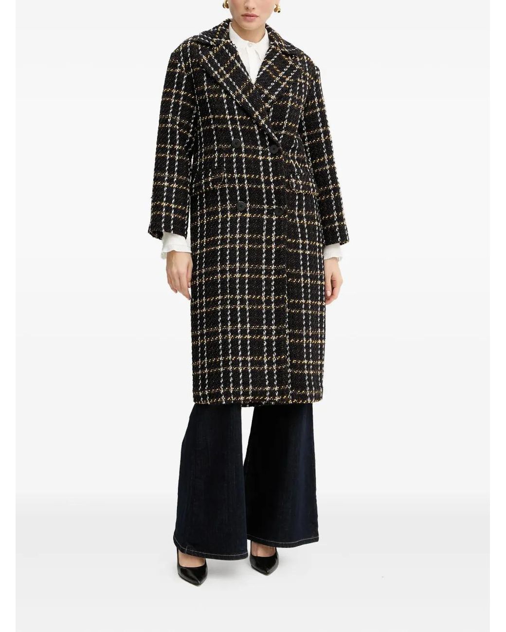 Silvian Heach Black Check Double-Breasted Coat