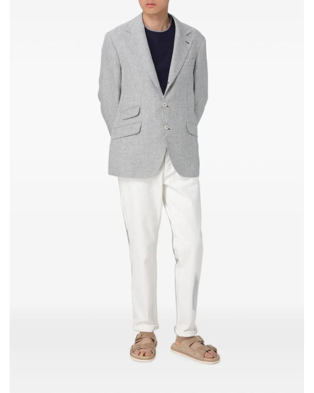Brunello Cucinelli Gray Check-Pattern Tailored Jacket for men