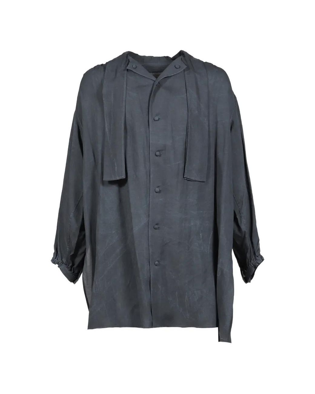 Yohji Yamamoto Gray Washer-Finish Gathered Shirt for men