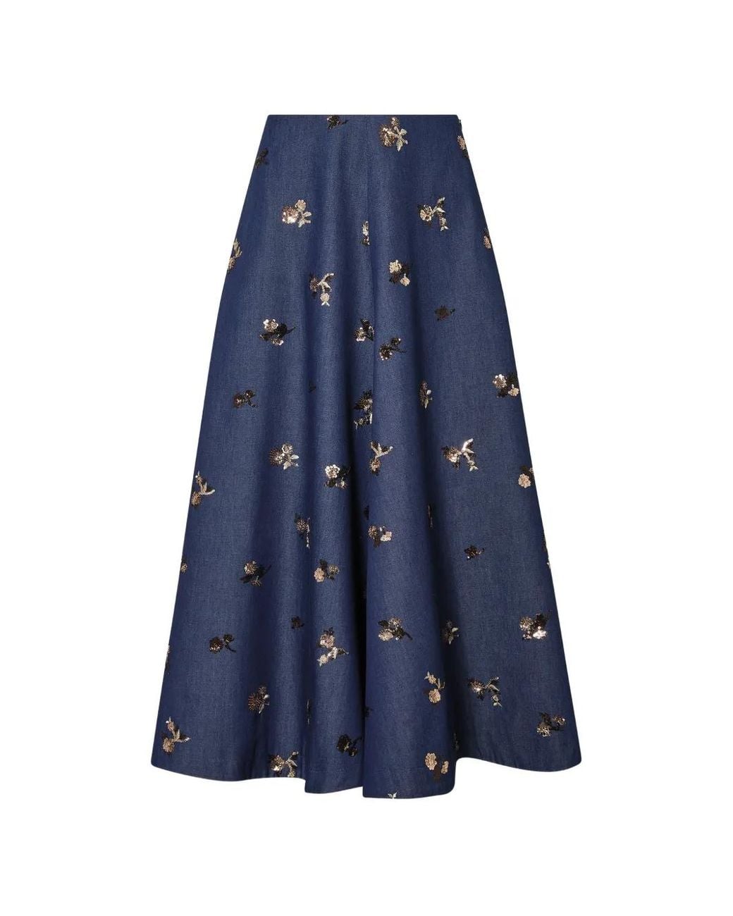 Altuzarra Blue Sequin-Embellished Floral-Print Skirt