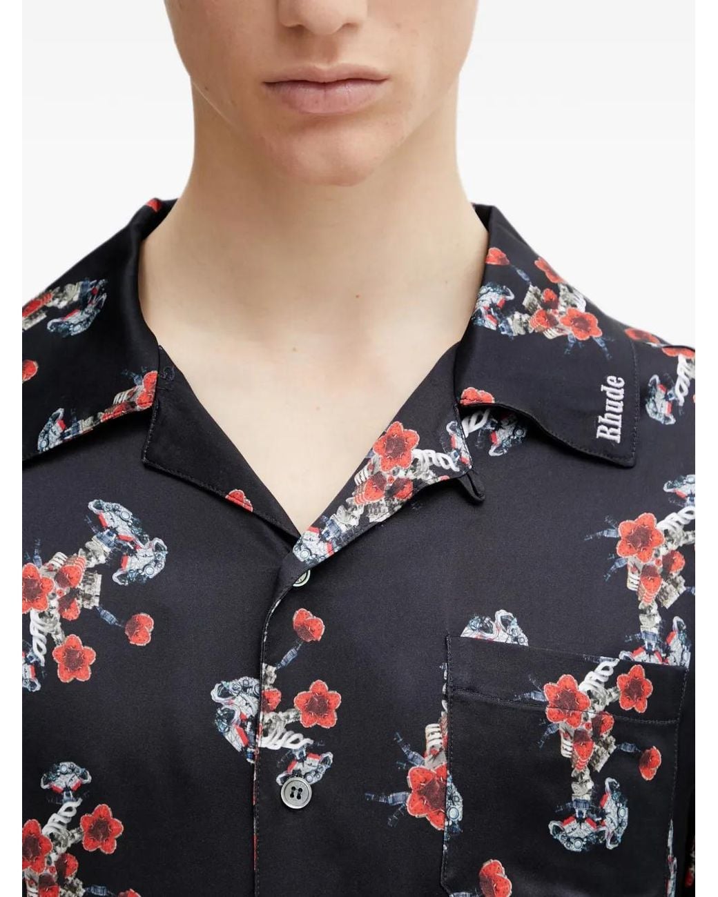 Rhude Black Chemise En Soie À Fleurs for men