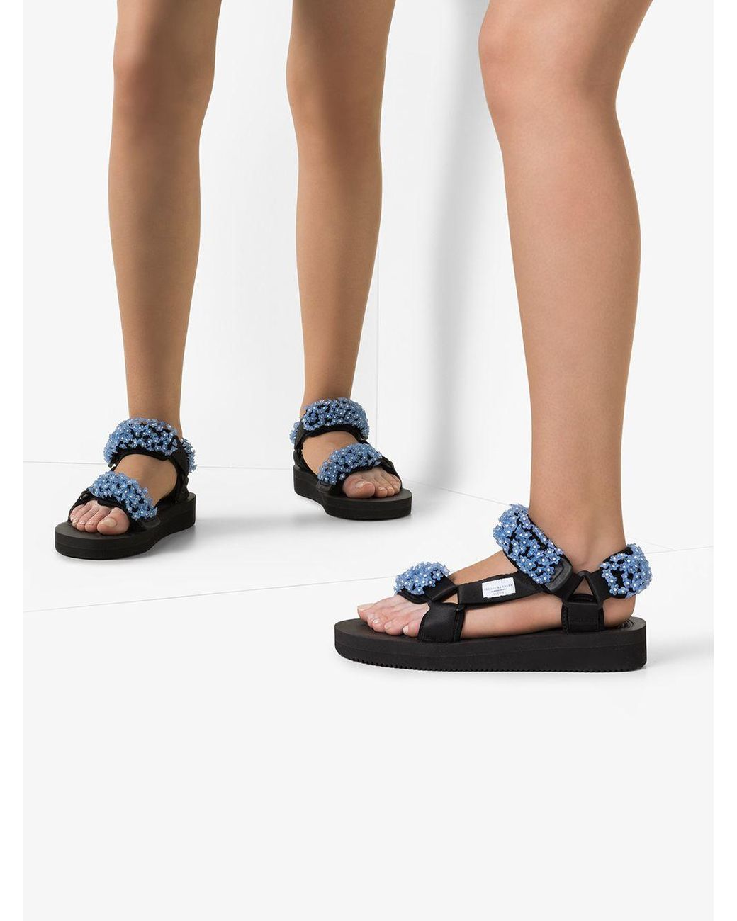 Cecilie Bahnsen X Suicoke Maria Beaded Velcro-strap Sandals in Blue | Lyst