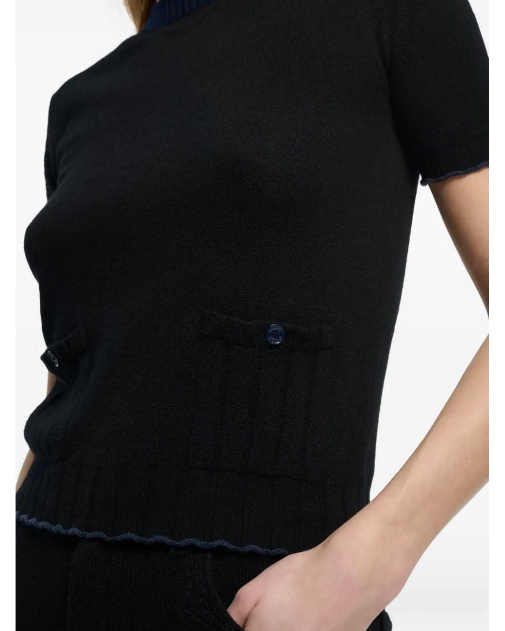 Barrie Black Ribbed Detailing Top