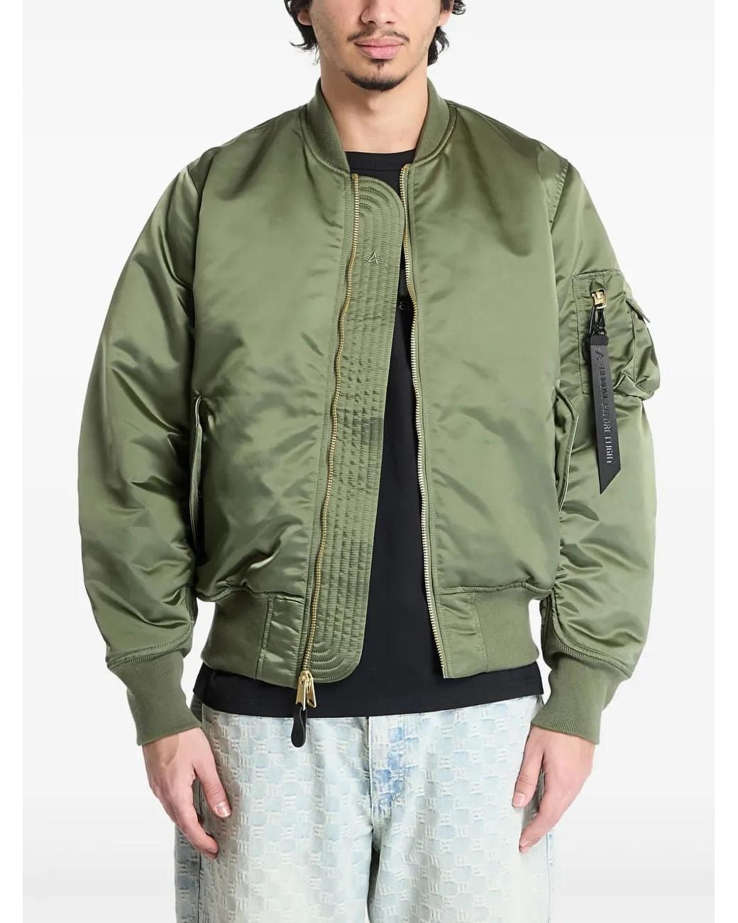 Alpha Industries Green Zip-Up Bomber Jacket for men